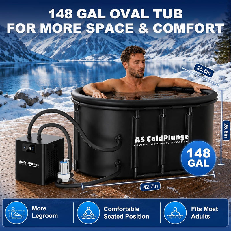 1/3 HP Ice Bath Chiller & 148 Gal Oval Cold Plunge Tub Kit