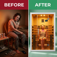 2 Person Extendable FAR Infrared Sauna for Home, Hemlock Wood Low EMF 6 Carbon Heaters Indoor Saunas with LED Lights, Bluetooth Speaker, Digital Control Panel, and Seating Bench — Before & After