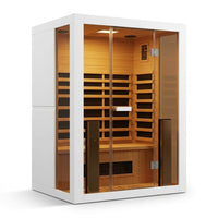 2 Person Extendable FAR Infrared Sauna for Home, Hemlock Wood Low EMF 6 Carbon Heaters Indoor Saunas with LED Lights, Bluetooth Speaker, Digital Control Panel, and Seating Bench — Studio Shot