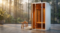 2 Person Extendable FAR Infrared Sauna for Home, Hemlock Wood Low EMF 6 Carbon Heaters Indoor Saunas with LED Lights, Bluetooth Speaker, Digital Control Panel, and Seating Bench — Lifestyle