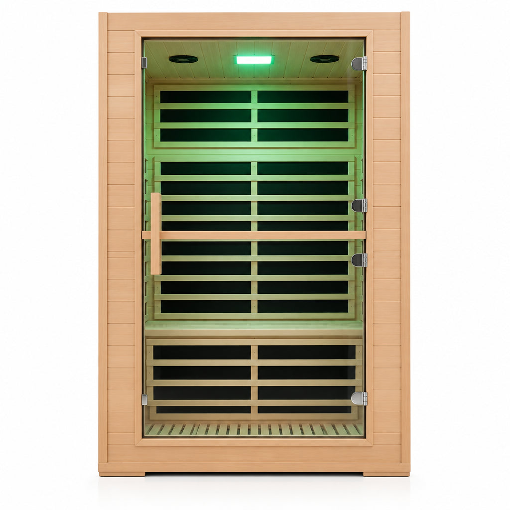 2 Person Far Infrared Sauna with Smart APP Control, 2000W Low EMF Wooden Infrared Sauna Room for Home, 8 Carbon Mica Heating Panels Wellness Sauna, Canadian Hemlock Indoor Spa for Home Relaxation