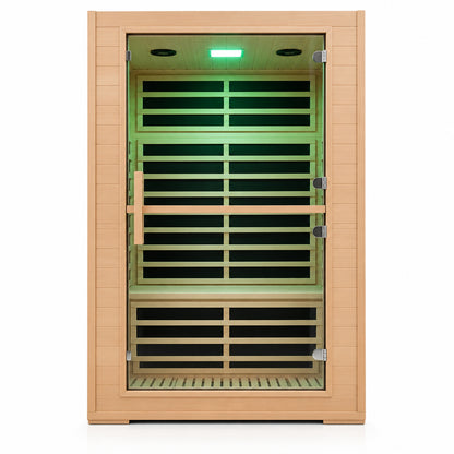 2 Person Far Infrared Sauna with Smart APP Control, 2000W Low EMF Wooden Infrared Sauna Room for Home, 8 Carbon Mica Heating Panels Wellness Sauna, Canadian Hemlock Indoor Spa for Home Relaxation