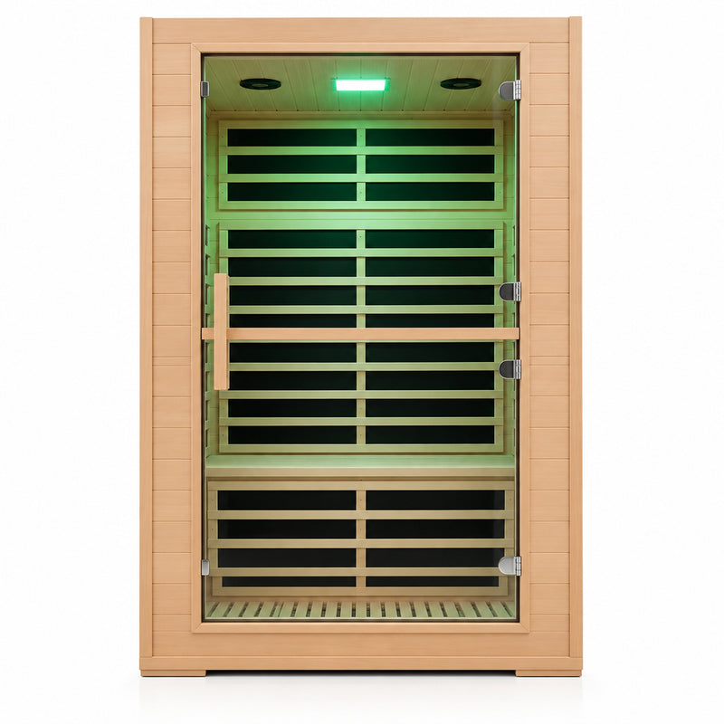 2 Person Far Infrared Sauna with Smart APP Control, 2000W Low EMF Wooden Infrared Sauna Room for Home, 8 Carbon Mica Heating Panels Wellness Sauna, Canadian Hemlock Indoor Spa for Home Relaxation