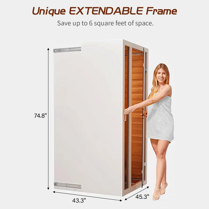 2 Person Extendable FAR Infrared Sauna for Home, Hemlock Wood Low EMF 6 Carbon Heaters Indoor Saunas with LED Lights, Bluetooth Speaker, Digital Control Panel, and Seating Bench